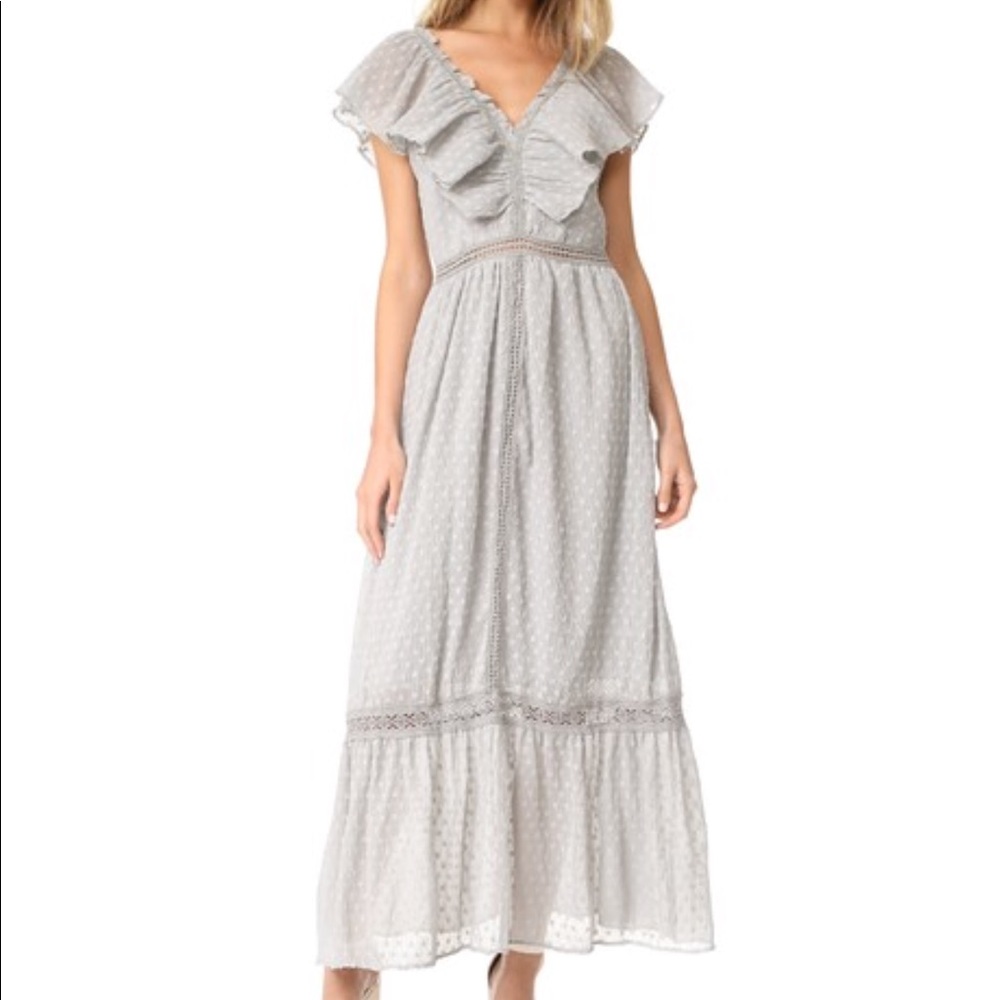 J.O.A. Swiss dot ruffle maxi dress